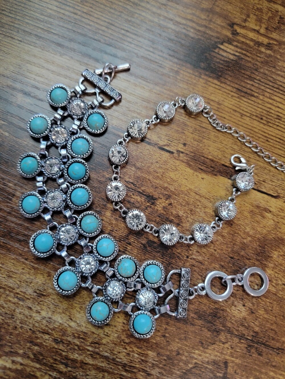 Silver-Tone Faux Turquoise and Crystal Statement Bracelet - Women Jewelry